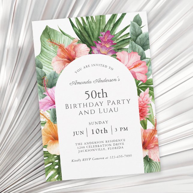 Invitación Fiesta de cumpleaños 50 de la flor tropical exuber (Available as paperless digital download or printed invitations!)
