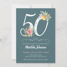Invitación Fiesta de cumpleaños 50 de la floral acuarela