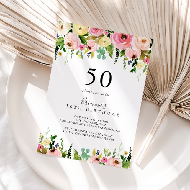 Invitación Fiesta de cumpleaños 50 de la Floral de otoño trop (Subido por el creador)