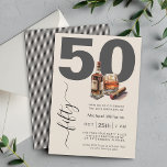 Invitación Fiesta de cumpleaños 50 de la Masculina de Whiskey<br><div class="desc">Invitación masculina a la fiesta de cumpleaños número 50 para preparar a sus invitados para un fiesta memorable, este diseño personalizado incluye letras atrevidas con la edad de 50 años y escritura a mano con 50 años de edad. Una botella de whisky, un vaso vertido y un gráfico de puros...</div>