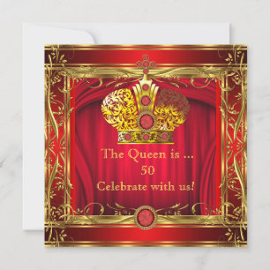 Invitación Fiesta de Cumpleaños 50 de la Reina Regal Red Gold