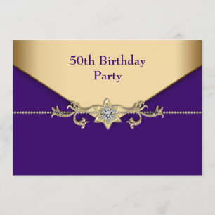 Invitación Fiesta de cumpleaños 50 de las mujeres Purple Gold