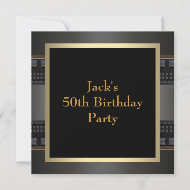 Invitación Fiesta de cumpleaños 50 de Leather Gold Mans (Anverso)