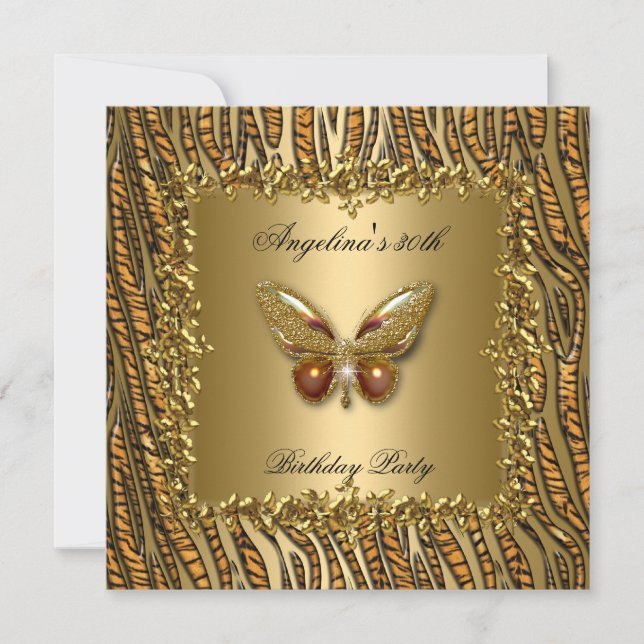 Invitación Fiesta de cumpleaños 50 de Leopard Gold Butterfly (Anverso)