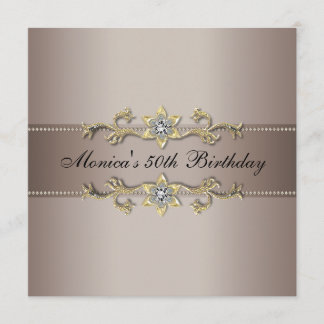 Invitación Fiesta de cumpleaños 50 de mujer de oro beige