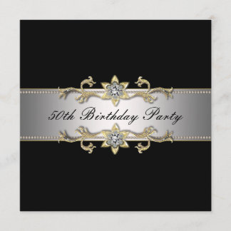 Invitación Fiesta de cumpleaños 50 de mujer de oro negro