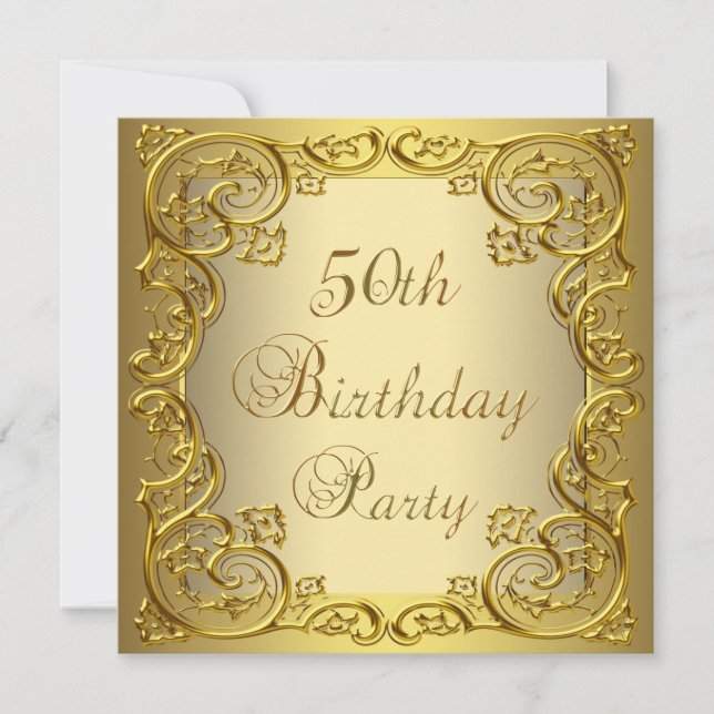 Invitación Fiesta de cumpleaños 50 de mujer en oro (Anverso)