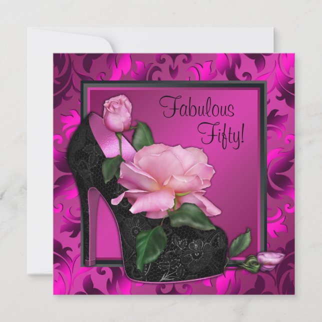 Invitación Fiesta de cumpleaños 50 de mujer en rosa caliente (Anverso)