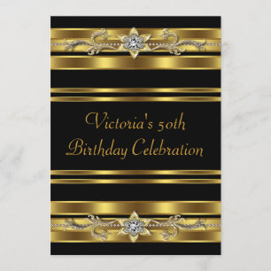Invitación Fiesta de Cumpleaños 50 de Mujer Joyas de Oro Dora
