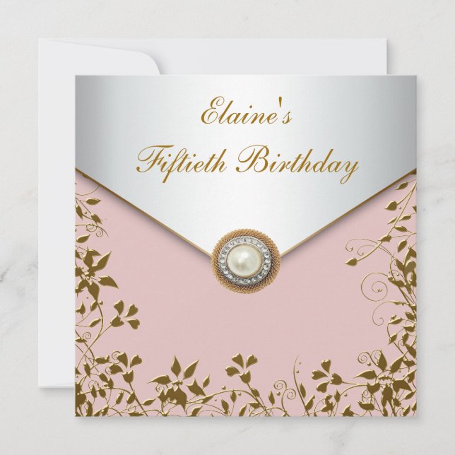 Invitación Fiesta de cumpleaños 50 de mujer oro rosa (Anverso)