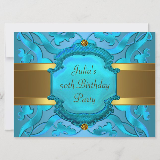 Invitación Fiesta de cumpleaños 50 de mujer oro verde teñido (Anverso)