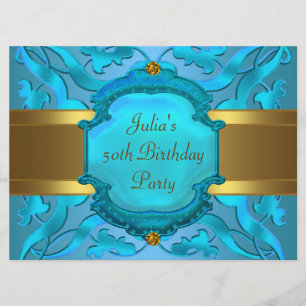 Invitación Fiesta de cumpleaños 50 de mujer oro verde teñido