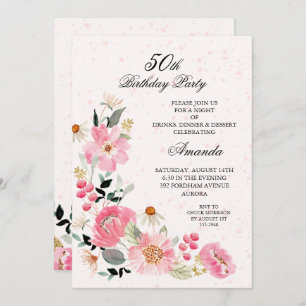 Invitación Fiesta de cumpleaños 50 de Pink Floral