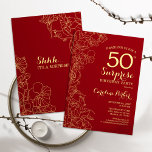 Invitación Fiesta de cumpleaños 50 de Red Gold Surprise<br><div class="desc">Invitación a la fiesta de cumpleaños número 50 de Red Gold Floral. Diseño moderno minimalista con acentos botánicos y tipo de letra de escritura tipográfica. Sencilla tarjeta de invitación floral perfecta para una elegante celebración de cumpleaños sorpresa femenina. Se puede personalizar a cualquier edad.</div>