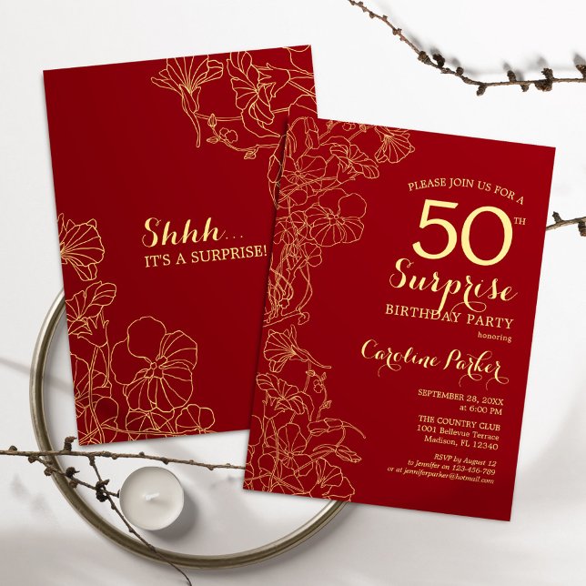 Invitación Fiesta de cumpleaños 50 de Red Gold Surprise (Subido por el creador)
