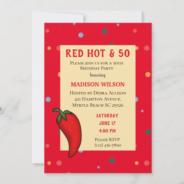 Invitación Fiesta de cumpleaños 50 de Red Hot Pepper (Anverso)