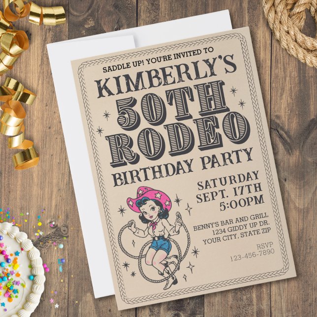 Invitación Fiesta de cumpleaños 50 de Retro Western Cowgirl (Subido por el creador)