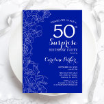Invitación Fiesta de cumpleaños 50 de Royal Blue White Surpri<br><div class="desc">Floral Royal Blue White Surprise 50.ª Invitación a la Fiesta de Cumpleaños. Diseño moderno minimalista con acentos botánicos y tipo de letra de escritura tipográfica. Sencilla tarjeta de invitación floral perfecta para una elegante celebración de cumpleaños sorpresa femenina. Se puede personalizar a cualquier edad. Invitaciones Zazzle impresas o una plantilla...</div>