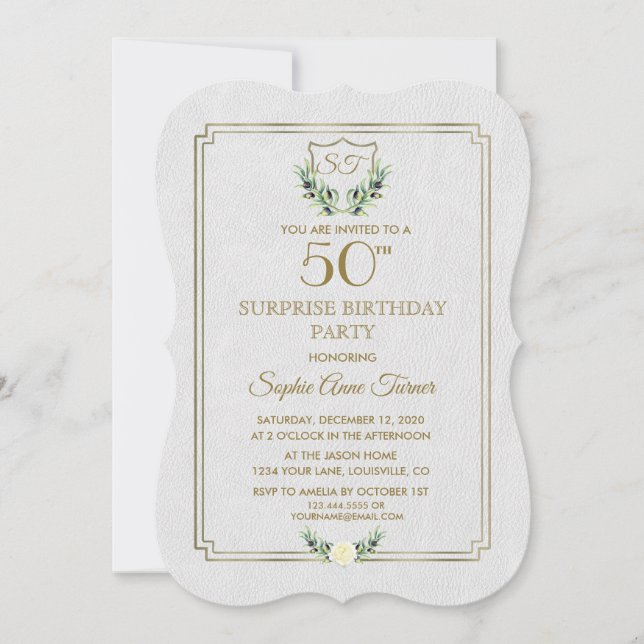 Invitación Fiesta de cumpleaños 50 de Royal Gold Escudo Lush  (Anverso)