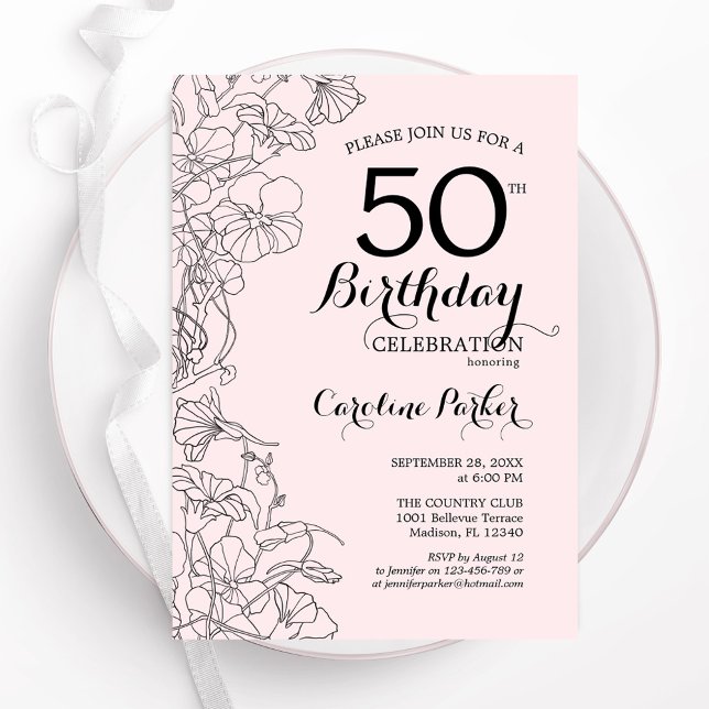 Invitación Fiesta de cumpleaños 50 de Rubor Pink Floral (Subido por el creador)
