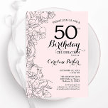 Invitación Fiesta de cumpleaños 50 de Rubor Pink Floral<br><div class="desc">Invitación a la fiesta de cumpleaños número 50 de Rubor Pink Floral. Diseño moderno minimalista con acentos de dibujos botánicos y tipo de letra de guión tipográfico. Sencilla carta de invitación a la moda, perfecta para una elegante celebración de cumpleaños femenina. Se puede personalizar a cualquier edad. Invitaciones Zazzle impresas...</div>