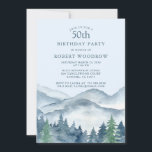 Invitación Fiesta de cumpleaños 50 de Rustic Forest Mountains<br><div class="desc">Bosque rústico color agua azul montaña selva 50 cumpleaños tema de la invitación a la fiesta. Sólido azul en la parte posterior de la invitación.</div>