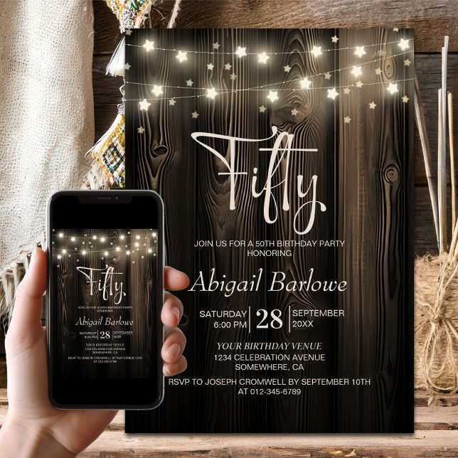 Invitación Fiesta de cumpleaños 50 de Rustic Wood (Subido por el creador)