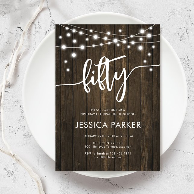 Invitación Fiesta de cumpleaños 50 de Rustic Wood (Subido por el creador)