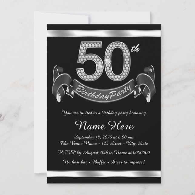 Invitación Fiesta de cumpleaños 50 de Silver (Anverso)