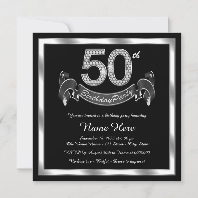 Invitación Fiesta de cumpleaños 50 de Silver (Anverso)
