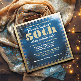 Invitación Fiesta de cumpleaños 50 de Sunkling Blue y Gold