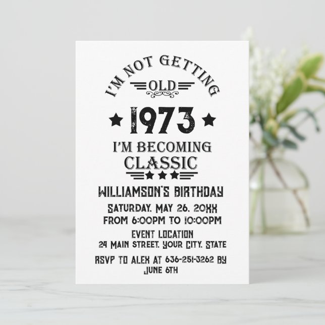 Invitación Fiesta de cumpleaños 50 de vintage personalizada (Anverso de pie)