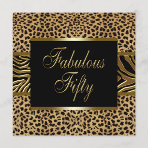 Invitación Fiesta de cumpleaños 50 de Womans Gold Leopard Zeb