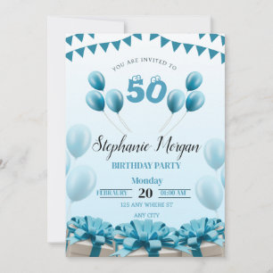 Invitación Fiesta de cumpleaños 50 del Blue Modern personaliz
