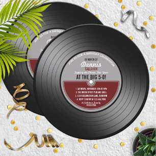 Invitación Fiesta de cumpleaños 50 del disco de vinilo etique