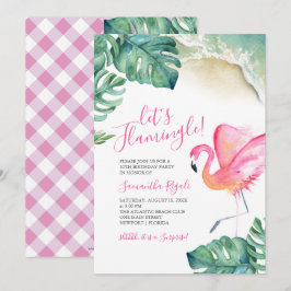 Invitación Fiesta de cumpleaños 50 del Flamingo Rosado Tropic