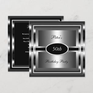 Invitación Fiesta de cumpleaños 50 del hombre negro plateado