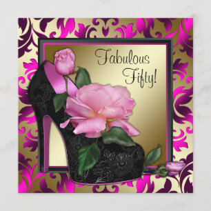 Invitación Fiesta de cumpleaños 50 del Hot Pink Pink para las