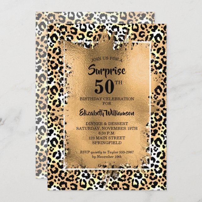 Invitación Fiesta de cumpleaños 50 del leopardo (Anverso / Reverso)