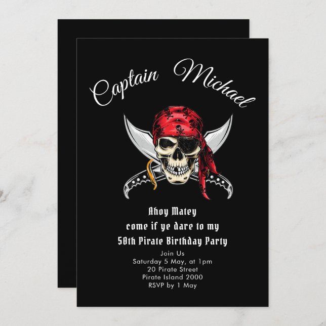 Invitación Fiesta de cumpleaños 50 del pirata (Anverso / Reverso)