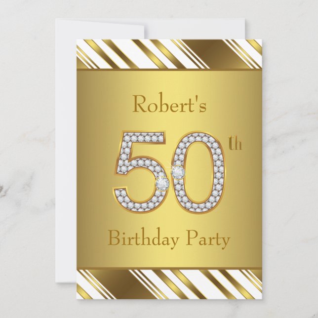 Invitación Fiesta de cumpleaños 50 Diamantes y Oro (Anverso)