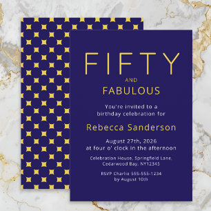 Invitación Fiesta de cumpleaños 50 dorado azul y fabuloso