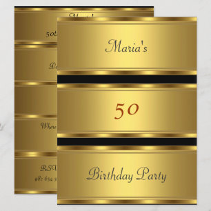 Invitación Fiesta de cumpleaños 50 dorado Dorado Negro