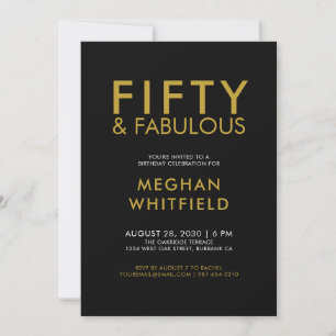 Invitación Fiesta de cumpleaños 50 dorado negro cincuenta y f
