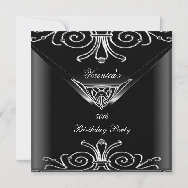 Invitación Fiesta de cumpleaños 50 Elegante Art Déco Negro Pl (Anverso)