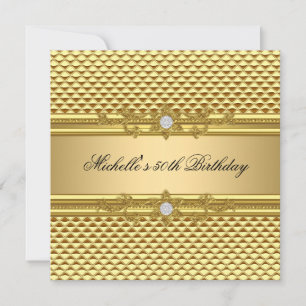 Invitación Fiesta de cumpleaños 50 elegante joya de oro diama