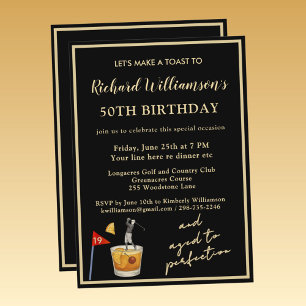 Invitación Fiesta de cumpleaños 50 elegante moderna negra y d