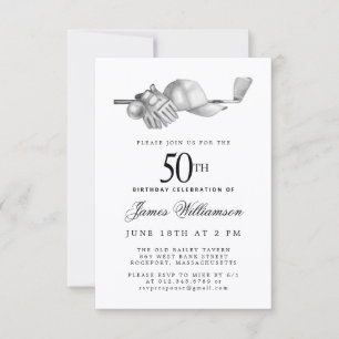 Invitación Fiesta de cumpleaños 50 elegante negro blanco golf