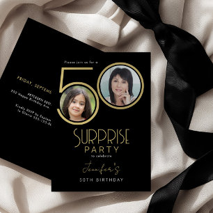 Invitación Fiesta de cumpleaños 50 elegante negro oro