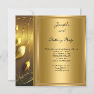 Invitación Fiesta de cumpleaños 50 elegante oro negro